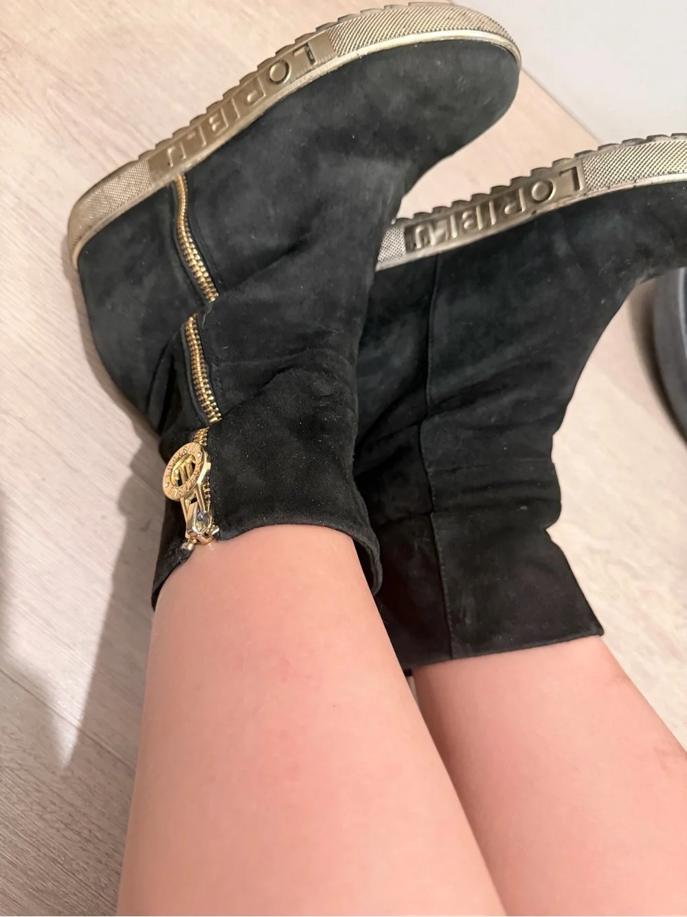 Black Suede Mid-Calf Women's Boot with Metallic Toe Accent